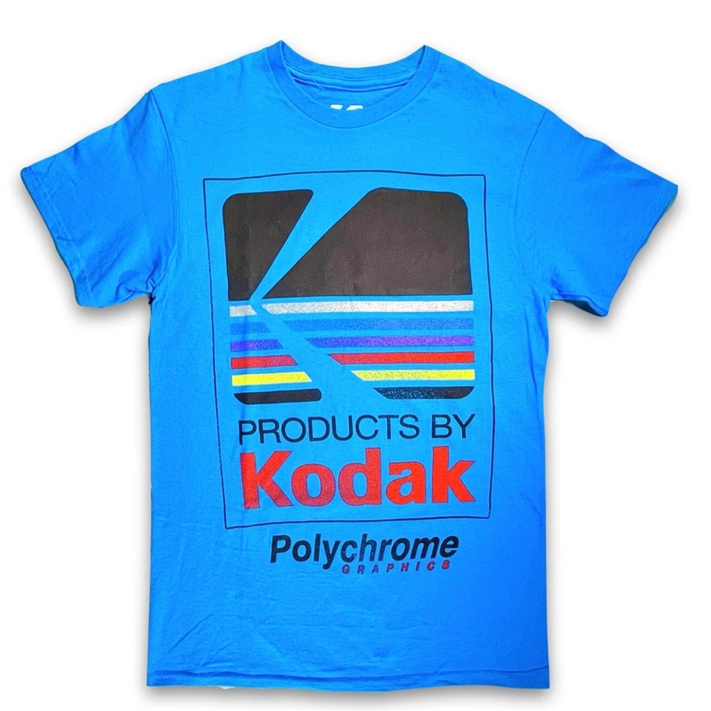 Kodak Polychrome Camera Film Graphic Classic Logo T-Shirt Blue Men's Small NWOT